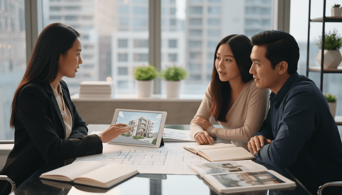 Property consultant discussing sale strategy with homeowner