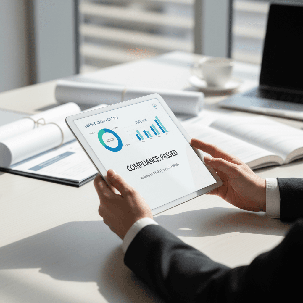 Professional property consultant reviewing audit details