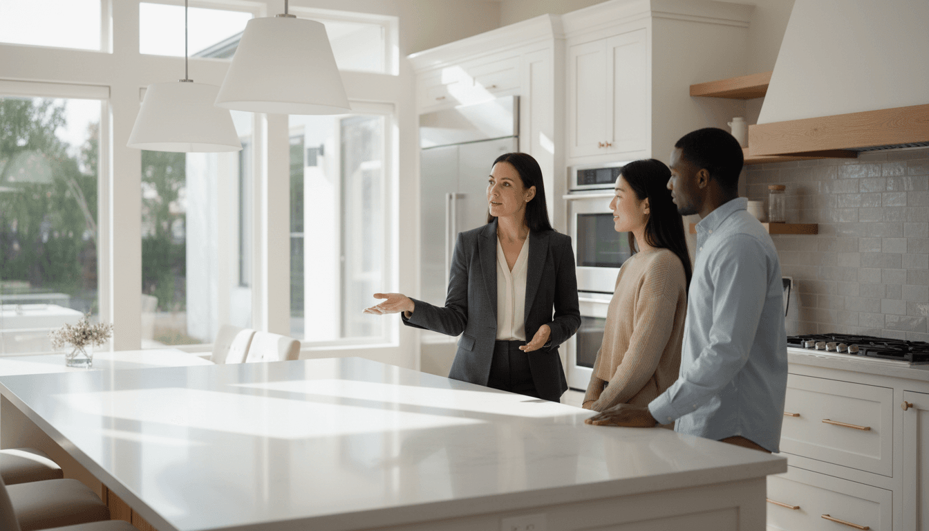 Real estate professional discussing property sale strategy with homeowner